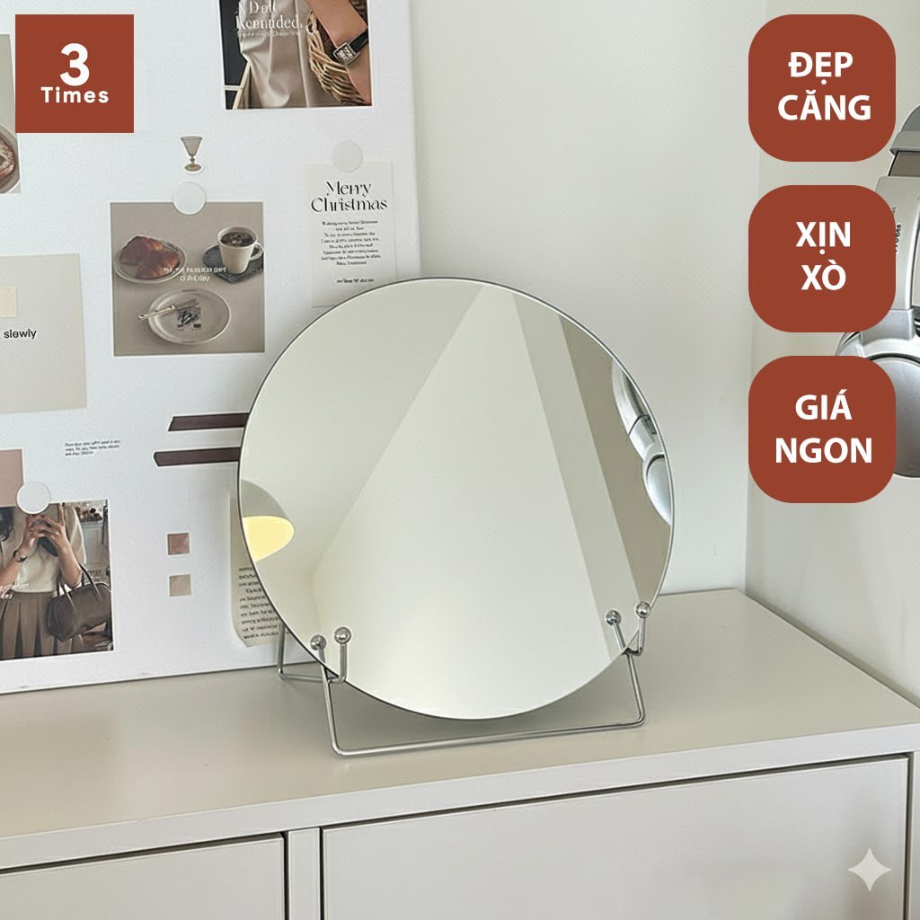 Gương Soi Để Bàn Tròn 30/35cm Đế Inox - Gương Trang Điểm Mini Phòng Ngủ Decor Xinh