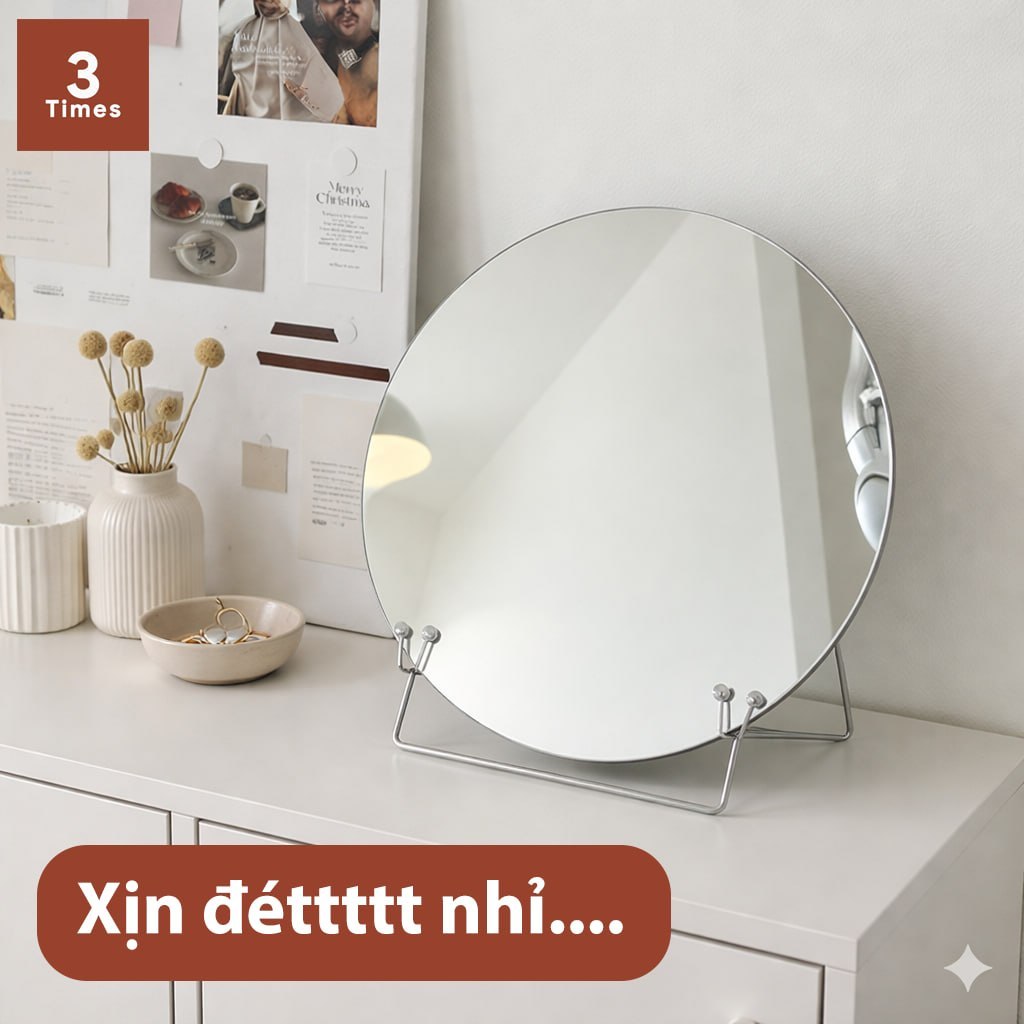 Gương Soi Để Bàn Tròn 30/35cm Đế Inox - Gương Trang Điểm Mini Phòng Ngủ Decor Xinh