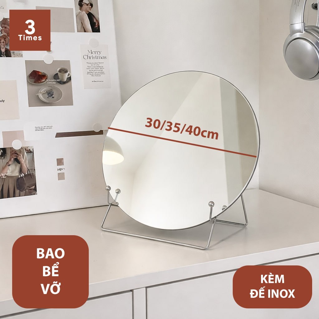 Gương Soi Để Bàn Tròn 30/35cm Đế Inox - Gương Trang Điểm Mini Phòng Ngủ Decor Xinh