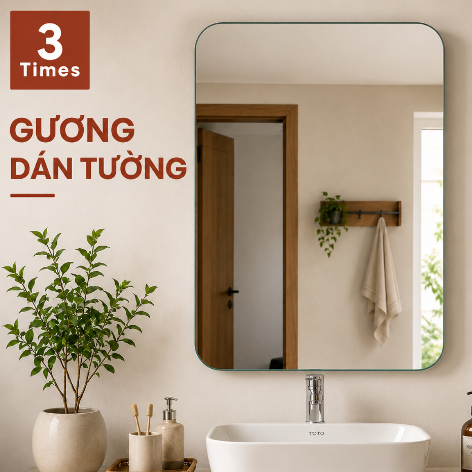 Gương Dán Tường Nhà Tắm 28x48cm Cao Cấp, Gương Decor Chữ Nhật Soi Siêu Nét, Phong Cách Hiện Đại, Dễ Dán Không Cần Khoan.