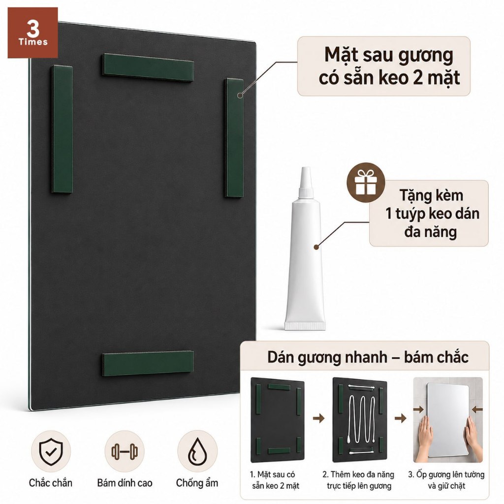 Gương Dán Tường Nhà Tắm 28x48cm Cao Cấp, Gương Decor Chữ Nhật Soi Siêu Nét, Phong Cách Hiện Đại, Dễ Dán Không Cần Khoan.