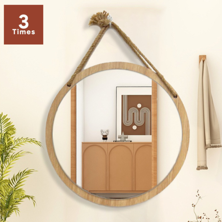 Gương Treo Tường Kèm Kệ 28/33cm - Gương Tròn Soi Mặt Khung Gỗ, Decor Phòng Xinh, Để Đồ Tiện Hơn