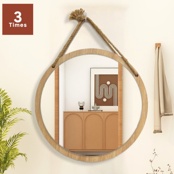 Gương Treo Tường Kèm Kệ 28/33cm - Gương Tròn Soi Mặt Khung Gỗ, Decor Phòng Xinh, Để Đồ Tiện Hơn