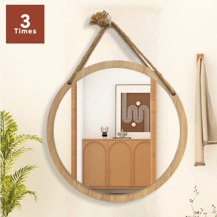 Gương Treo Tường Kèm Kệ 28/33cm - Gương Tròn Soi Mặt Khung Gỗ, Decor Phòng Xinh, Để Đồ Tiện Hơn