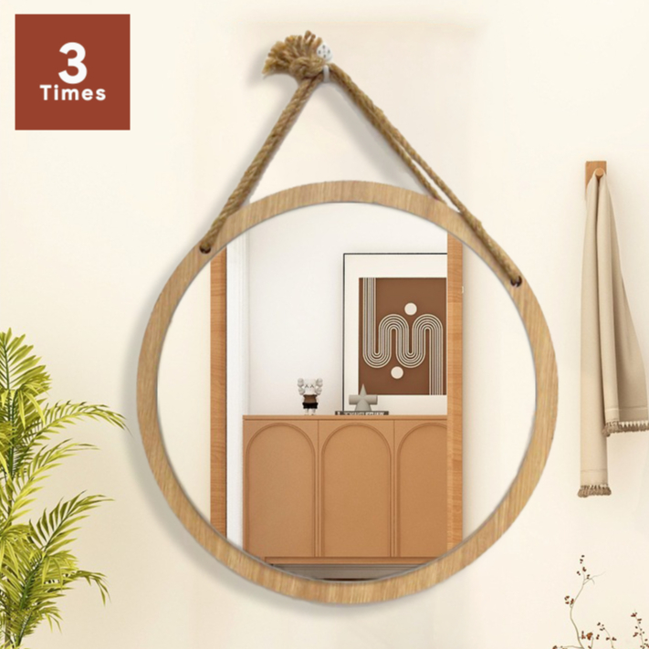 Gương Treo Tường Kèm Kệ 28/33cm - Gương Tròn Soi Mặt Khung Gỗ, Decor Phòng Xinh, Để Đồ Tiện Hơn