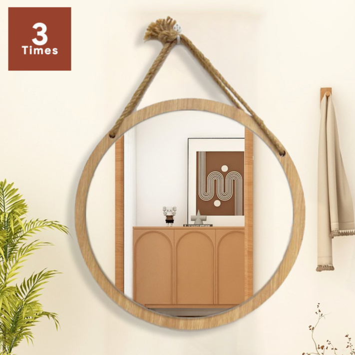 Gương Treo Tường Kèm Kệ 28/33cm - Gương Tròn Soi Mặt Khung Gỗ, Decor Phòng Xinh, Để Đồ Tiện Hơn