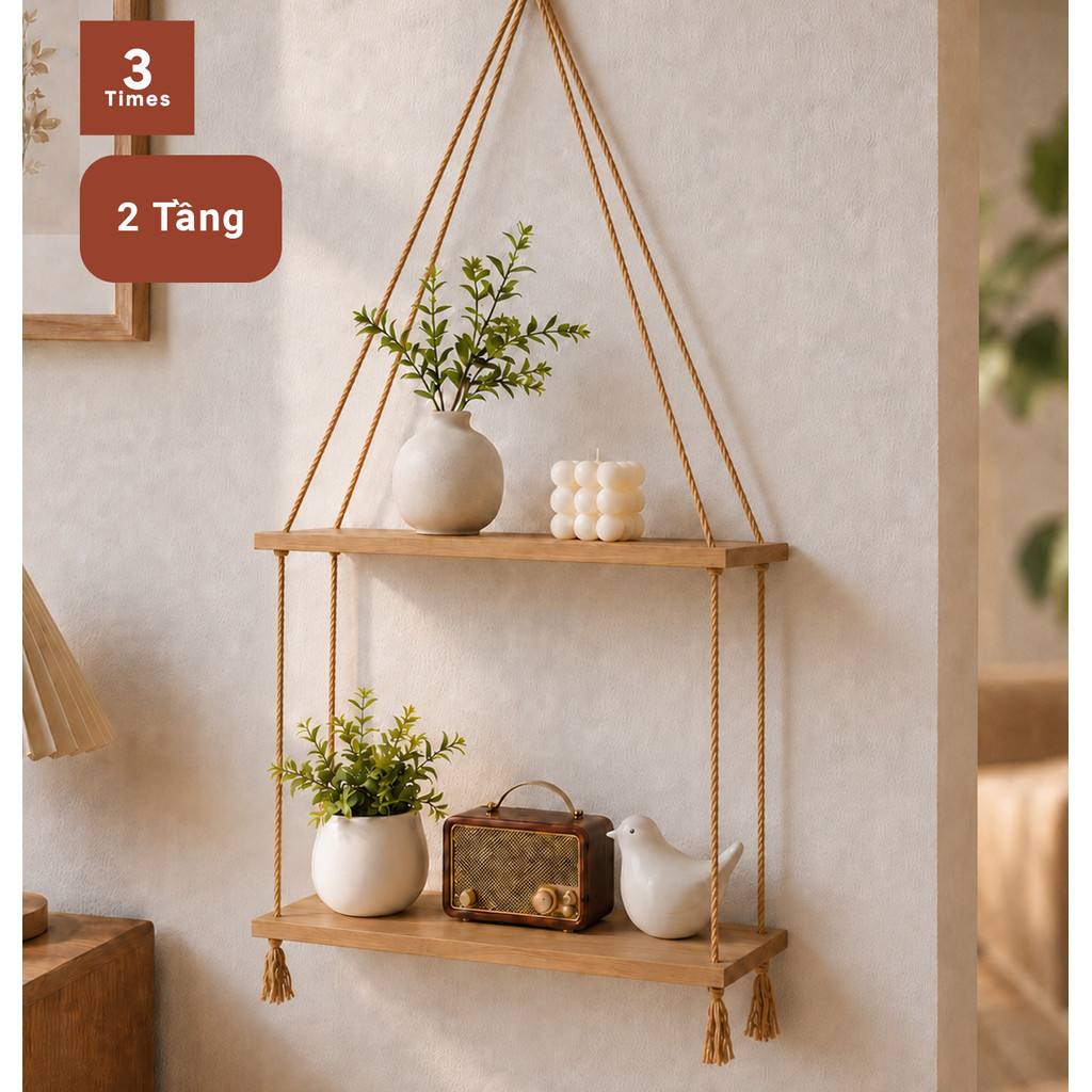 Kệ Gỗ Treo Tường Trang Trí 3Times 1 2 3 Tầng, Kệ Gỗ Treo Tường Decor Ngang 28cm 38cm 48cm
