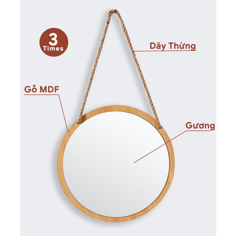 Gương LED Mini treo tường, khung gỗ, dây thừng, Cảm ứng tắt mở, LED trắng hoặc Vàng, Bao bể vỡ