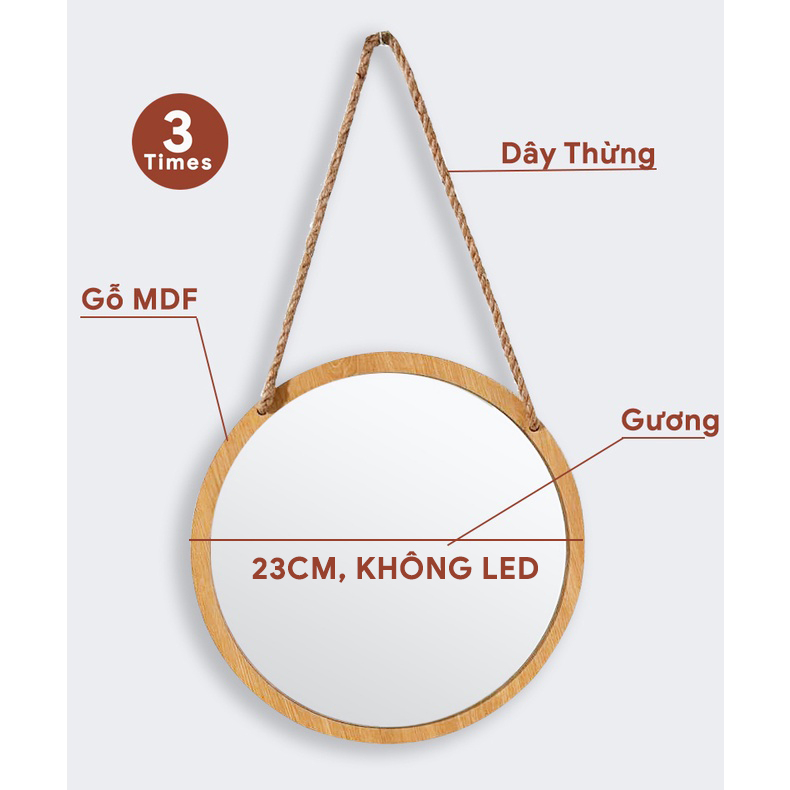 Gương LED Mini treo tường, khung gỗ, dây thừng, Cảm ứng tắt mở, LED trắng hoặc Vàng, Bao bể vỡ