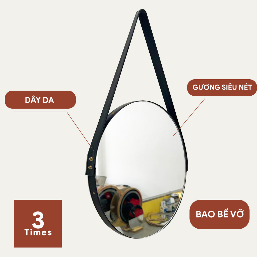 Gương tròn treo tường khung gỗ bằng dây thừng, nhiều kích cỡ, bao bể vỡ, giao hàng toàn quốc