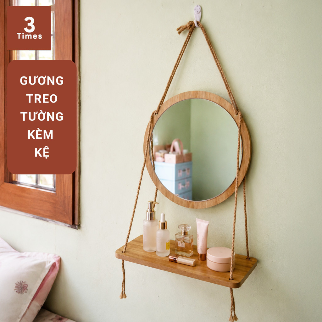 Gương tròn treo tường dây da, nhiều kích thước, bao bể vỡ, gương siêu nét, dây da siêu sang