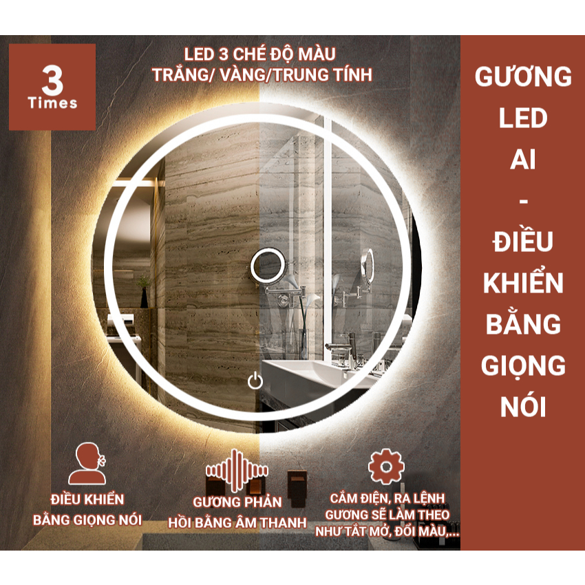 Gương tròn led treo tường, gương treo bàn trang điểm, nhà tắm, cửa hàng có cảm ứng, bao bể vỡ, nhiều kích thước