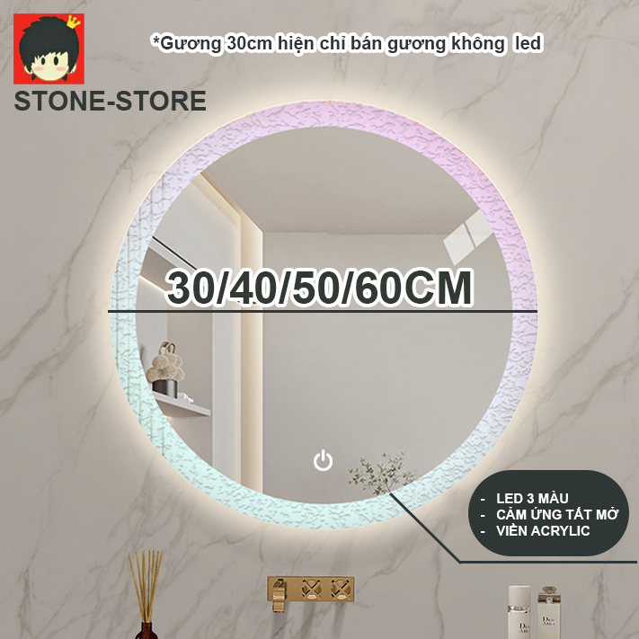 Gương tròn led treo tường, gương treo bàn trang điểm, nhà tắm, cửa hàng có cảm ứng, bao bể vỡ, nhiều kích thước