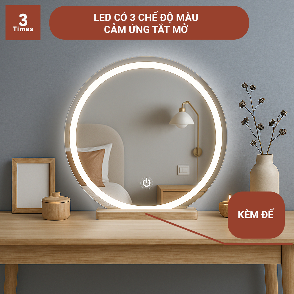 Gương Led Thông Minh A.I để bàn trang điểm, điều khiển bằng giọng nói, có cảm ứng tắt mở, nhiều kích thước, bao bể vỡ
