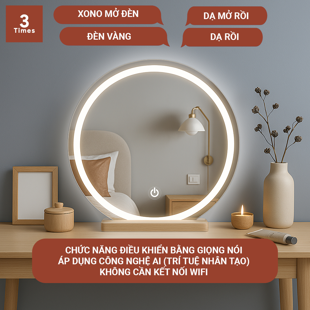 Gương Led Thông Minh A.I để bàn trang điểm, điều khiển bằng giọng nói, có cảm ứng tắt mở, nhiều kích thước, bao bể vỡ