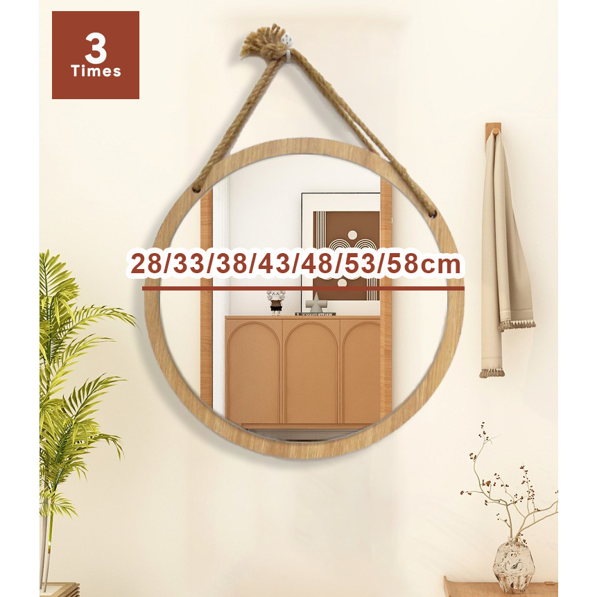 Gương tròn treo tường có viền dây thừng, khung gỗ, treo tường bằng dây thừng, bao bể vỡ, nhiều kích thước decor siêu đẹp