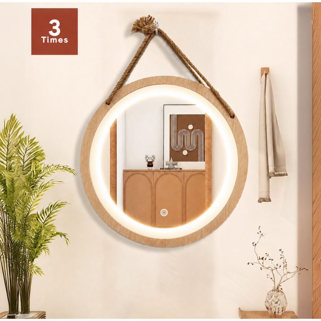 Gương tròn treo tường có viền dây thừng, khung gỗ, treo tường bằng dây thừng, bao bể vỡ, nhiều kích thước decor siêu đẹp