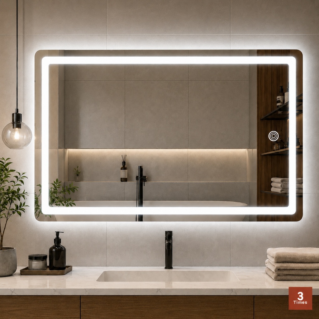 Gương LED treo tường hình chữ nhật, hình vuông, treo nhà tắm, bàn trang điểm, có cảm ứng tắt mở cao cấp