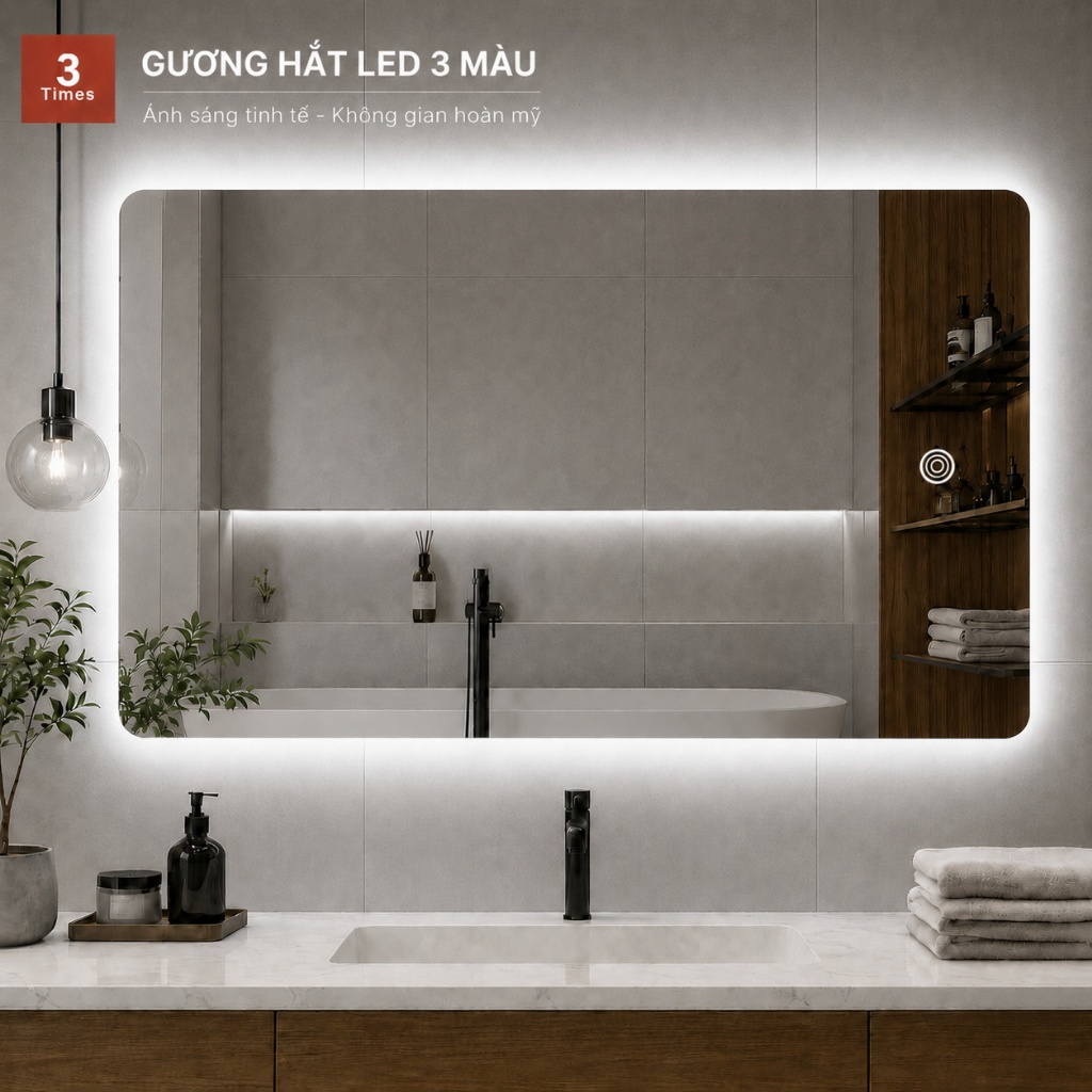 Gương LED treo tường hình chữ nhật, hình vuông, treo nhà tắm, bàn trang điểm, có cảm ứng tắt mở cao cấp