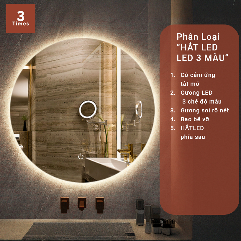 Gương Led Thông Minh A.I điều khiển bằng giọng nói, treo bàn trang điểm, nhà tắm, có cảm ứng tắt mở, nhiều kích thước