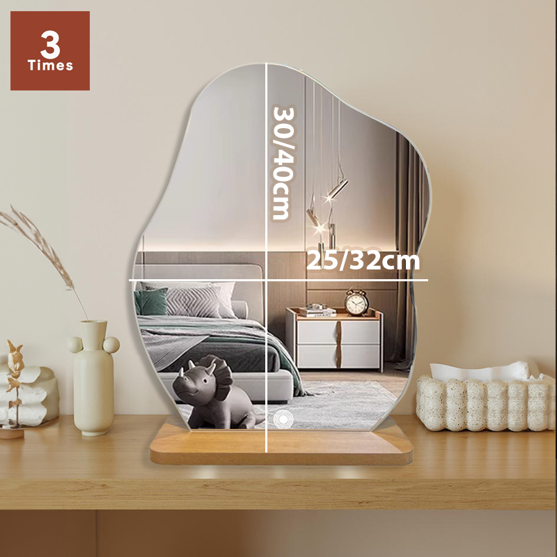 Gương mây để bàn trang điểm, hình hạt đậu, gương soi siêu nét, kèm để gỗ, bao bể vỡ, nhiều size