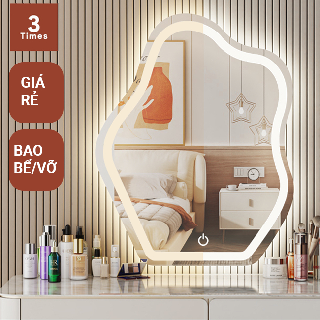 Gương treo tường hình mây, có led, gương treo bàn trang điểm, nhà tắm, decor showroom, bao bể vỡ, cảm ứng tắt mở