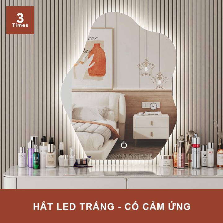 Gương treo tường hình mây, có led, gương treo bàn trang điểm, nhà tắm, decor showroom, bao bể vỡ, cảm ứng tắt mở