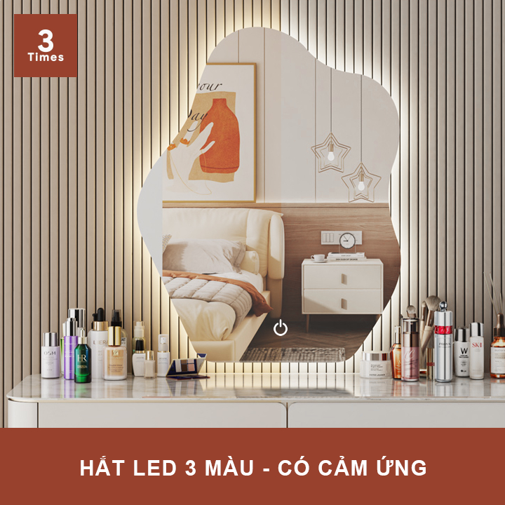Gương treo tường hình mây, có led, gương treo bàn trang điểm, nhà tắm, decor showroom, bao bể vỡ, cảm ứng tắt mở