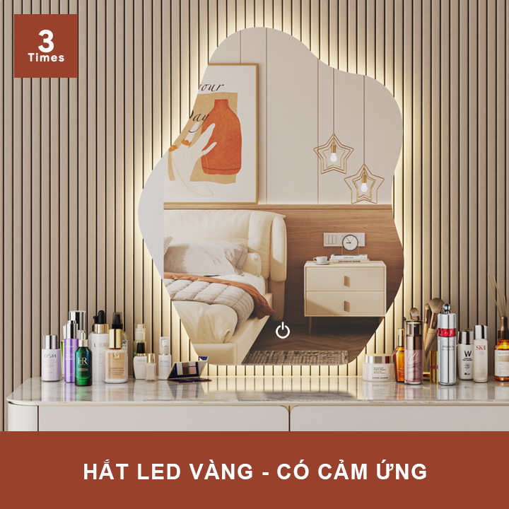 Gương treo tường hình mây, có led, gương treo bàn trang điểm, nhà tắm, decor showroom, bao bể vỡ, cảm ứng tắt mở
