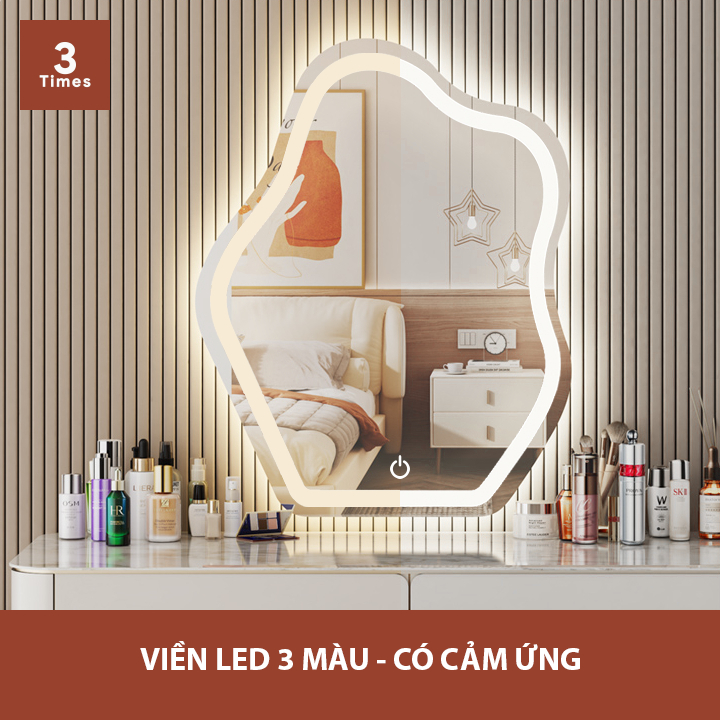 Gương treo tường hình mây, có led, gương treo bàn trang điểm, nhà tắm, decor showroom, bao bể vỡ, cảm ứng tắt mở