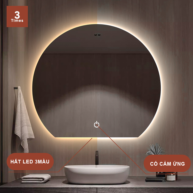 Gương tròn khuyết có led treo tường, gương tròn bán nguyệt, có cảm ứng trên gương, bao bể vỡ, treo tường decor rất đẹp