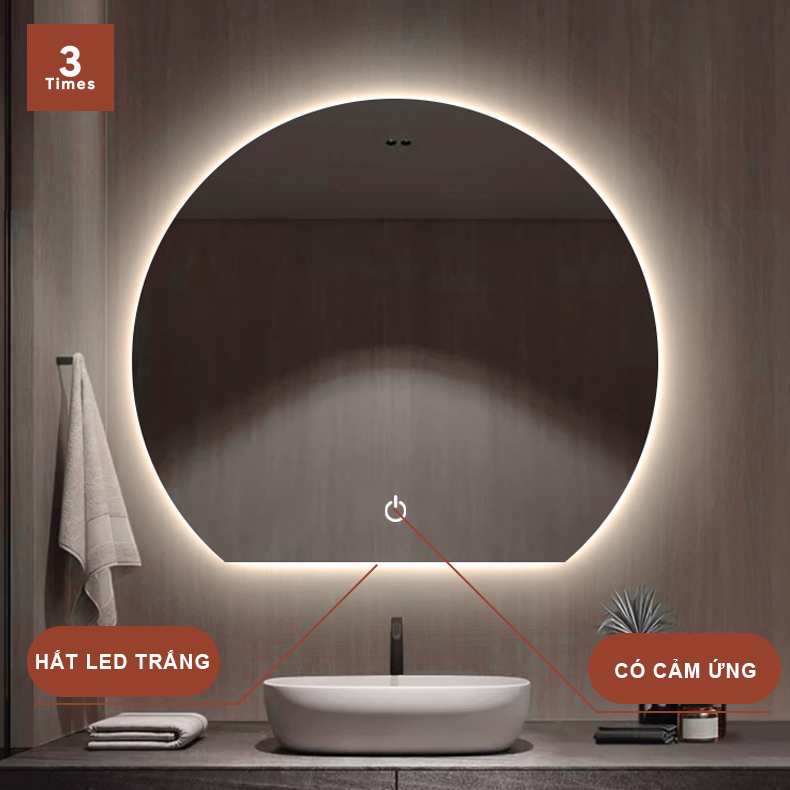 Gương tròn khuyết có led treo tường, gương tròn bán nguyệt, có cảm ứng trên gương, bao bể vỡ, treo tường decor rất đẹp