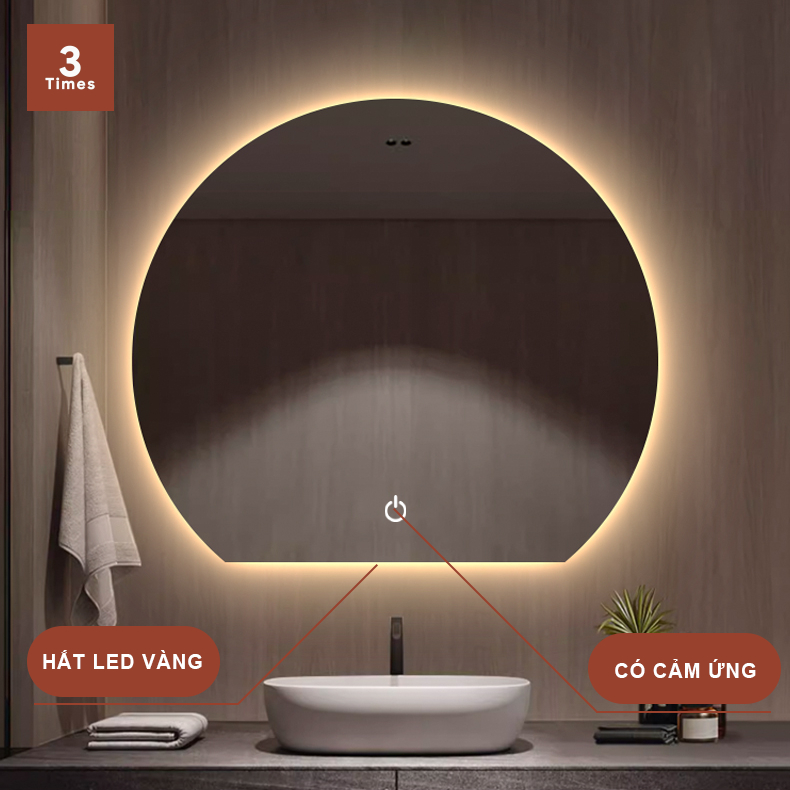 Gương tròn khuyết có led treo tường, gương tròn bán nguyệt, có cảm ứng trên gương, bao bể vỡ, treo tường decor rất đẹp