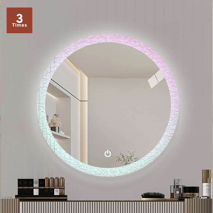 Gương Tròn LED Treo Tường Viền Acrylic Ombre Chạy Màu Cầu Vồng, LED 3 Màu, Cảm Ứng Tắt Mở, Bao Bễ Vỡ