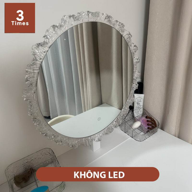 Gương Để Bàn Trang Điểm, Gương Để Bàn Trang Điểm Viền Hoa Led 3 Màu, Cảm Ứng Tắt Mở.