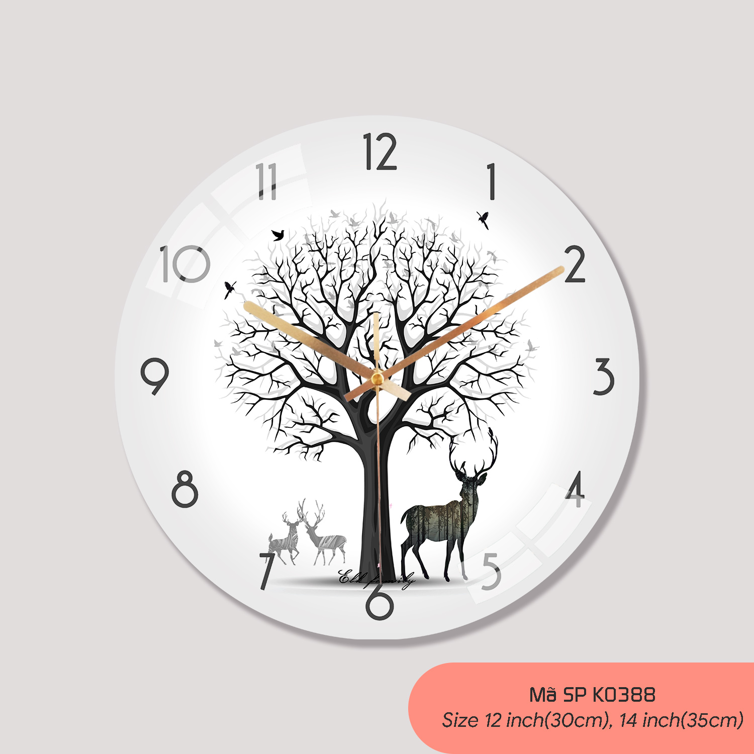 Đồng hồ trang trí phòng khách, đồng hồ treo tường phong cách hiện đại mã K0388